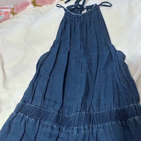 Bella Dahl Bleach Dip Navy and White Linen Wide-Leg Jumpsuit M - Picture 2 of 7